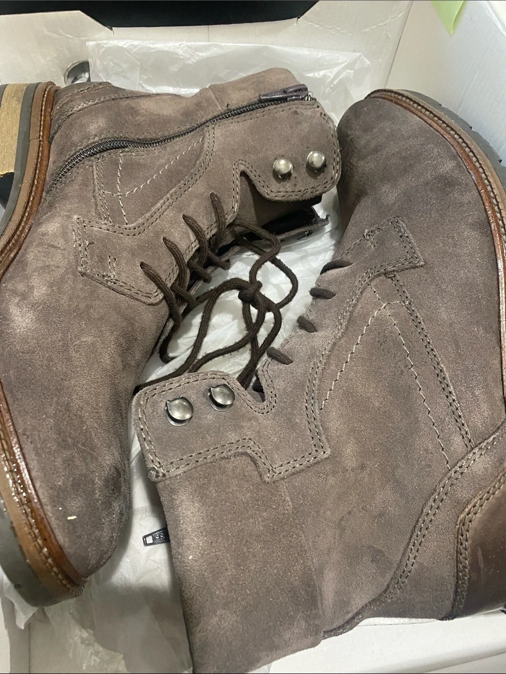 Bar III Taupe Suede Lace-Up Ankle Boots with Side Zip